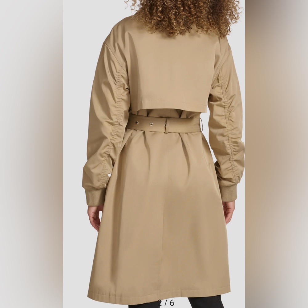 Karl Lagerfeld Gabardine Rushed Sleeve Trench Coat NWT - Picture 4 of 17